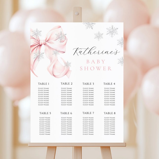 Snowy Pink Bow Baby Shower Seating Chart Foam Board (Creator Uploaded)