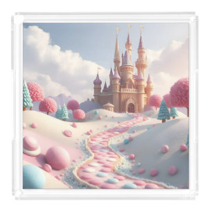 Snowy Pink Candy Land Fairy Castle Acrylic Tray