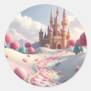 Snowy Pink Candy Land Fairy Castle Classic Round Sticker