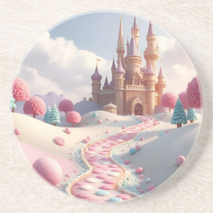 Snowy Pink Candy Land Fairy Castle Coaster
