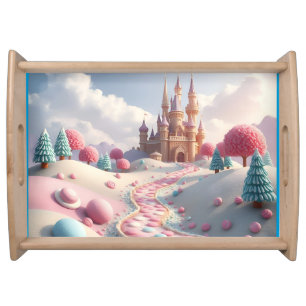 Snowy Pink Candy Land Fairy Castle Serving Tray