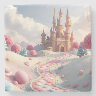 Snowy Pink Candy Land Fairy Castle Stone Coaster