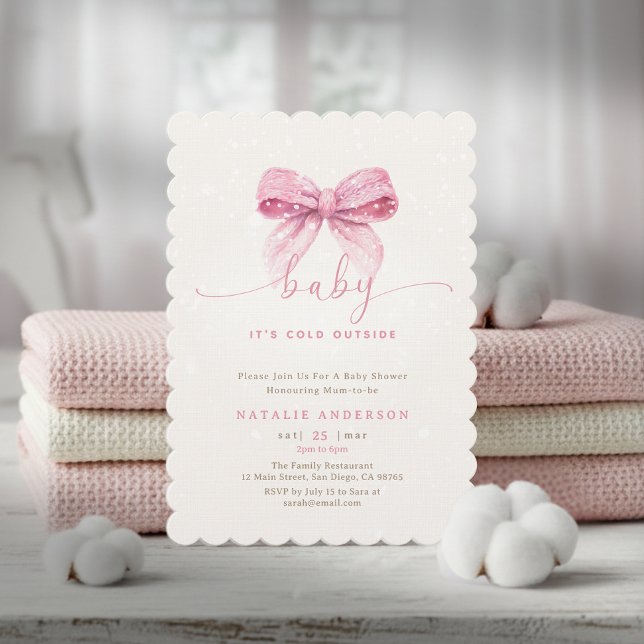 Snowy Pink Coquette It's Cold Outside Baby Shower Invitation (Snowy Pink Coquette It's Cold Outside Baby Shower Invitation)