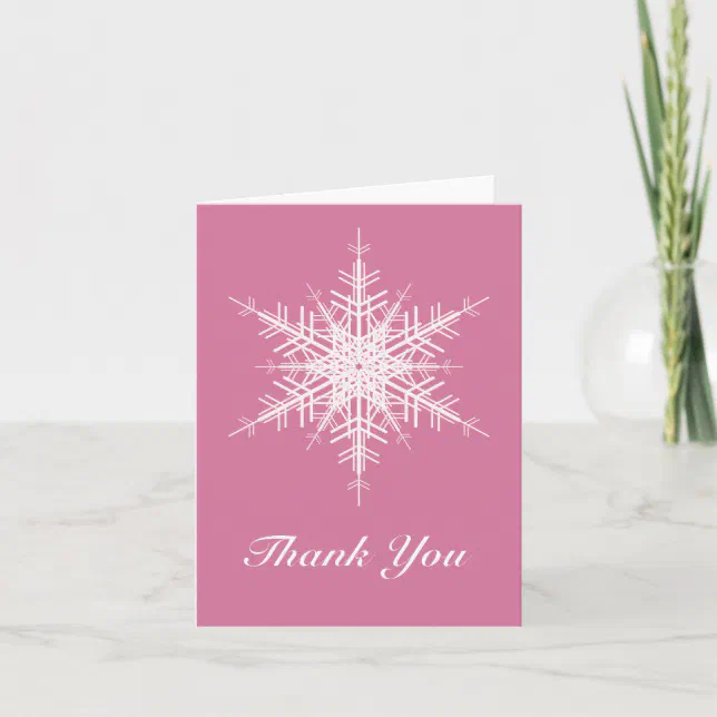 Snowy Pink Thank You Card | Zazzle