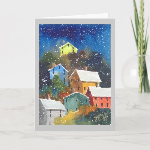 Snowy Pittsburgh Hillside Houses Card