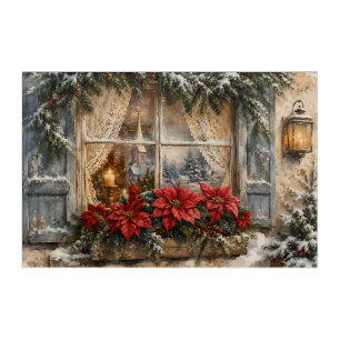 Snowy Poinsettia Christmas Window Acrylic Print