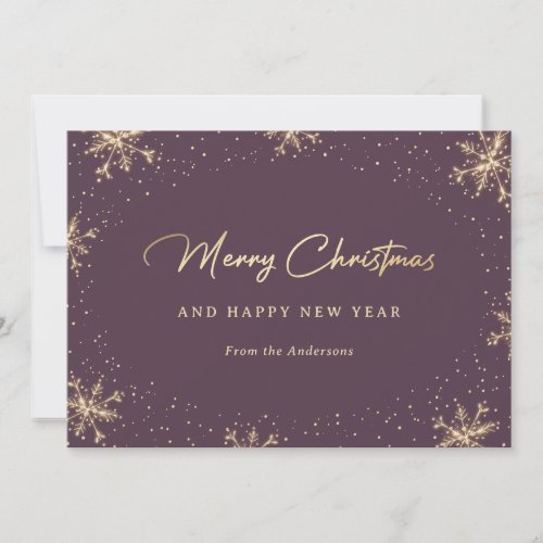 Snowy Purple and Gold Snowflakes Holiday Card