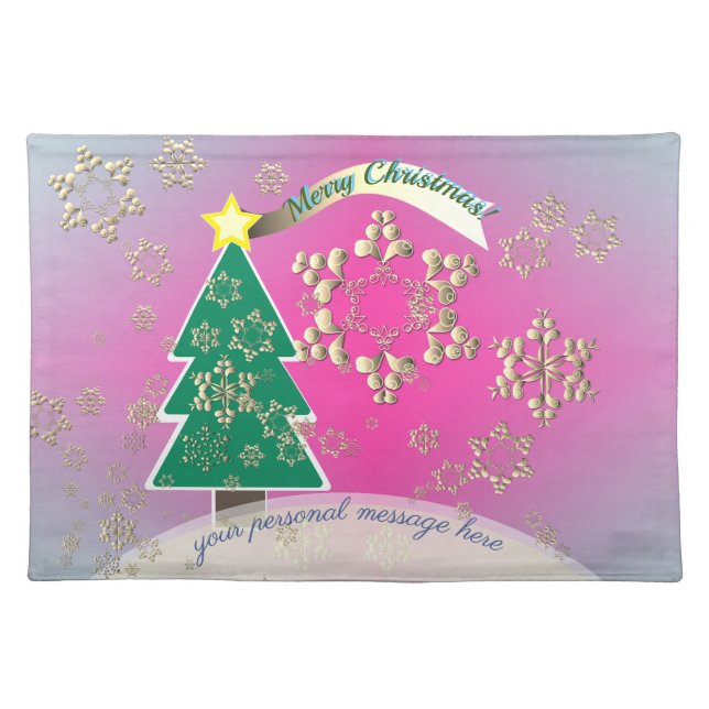 Snowy Purple Christmas Tree Scene     Cloth Placemat (Front)