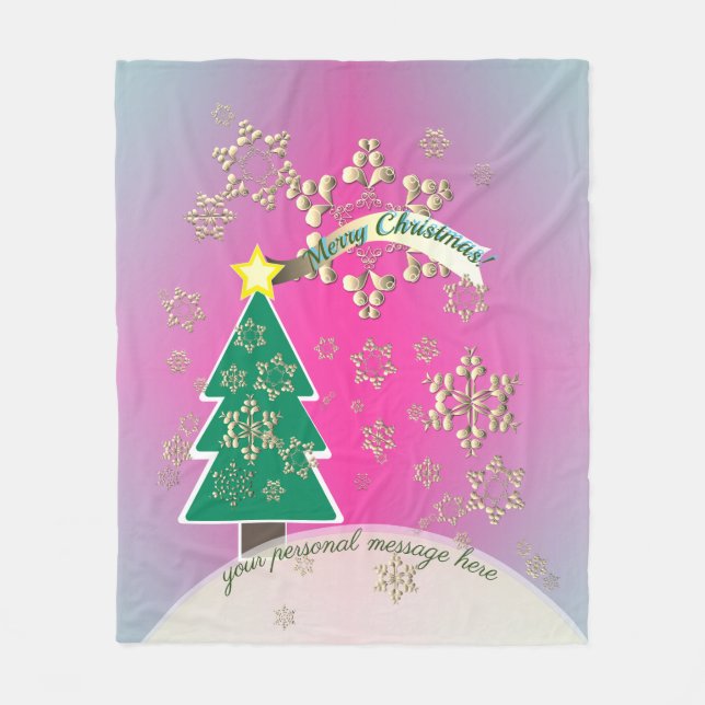 Snowy Purple Christmas Tree Scene  Fleece Blanket (Front)