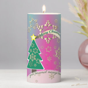 Snowy Purple Christmas Tree Scene Pillar Candle