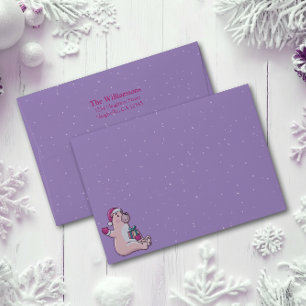 Snowy Purple Polar Bear & Deer Holiday Envelope