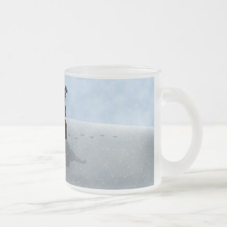 Snowy Raindeer Night Frosted Glass Coffee Mug