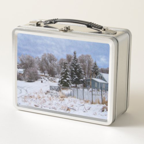 Snowy Ranch House Metal Lunch Box