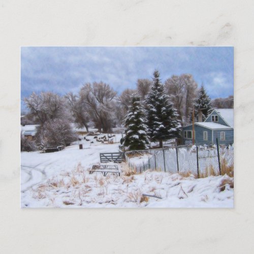 Snowy Ranch House Postcard