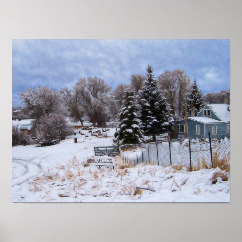 Snowy Ranch House Poster
