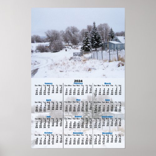 Snowy Ranch Morning 2024 Calendar Poster