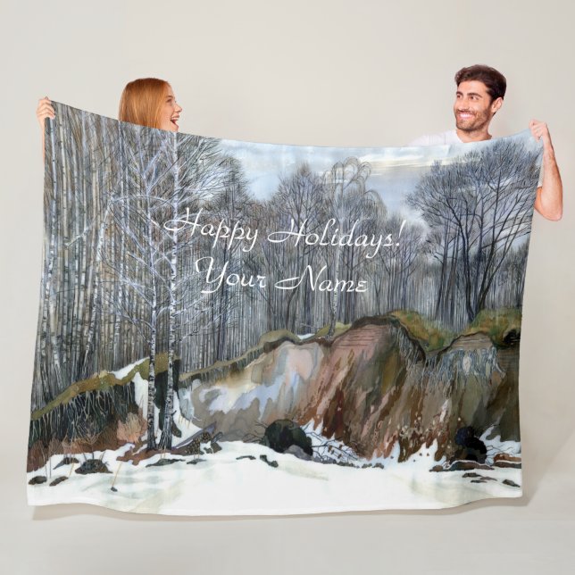 Snowy ravine  painting  watercolor fleece blanket (In Situ)