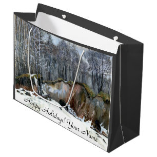 Snowy ravine painting watercolor large gift bag