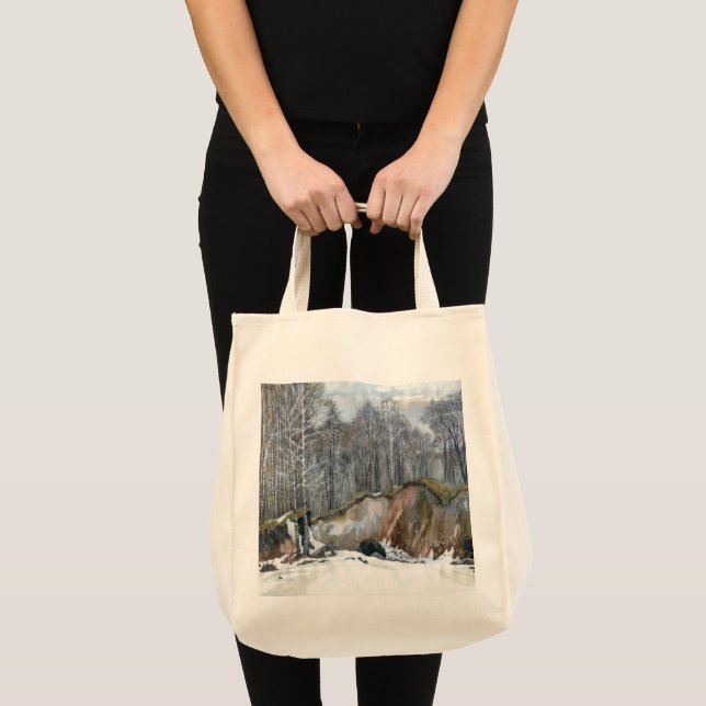 Snowy ravine  painting  watercolor on silk tote bag (Front (Product))
