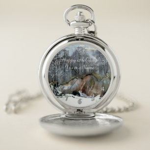 Snowy ravine  painting  watercolor pocket watch