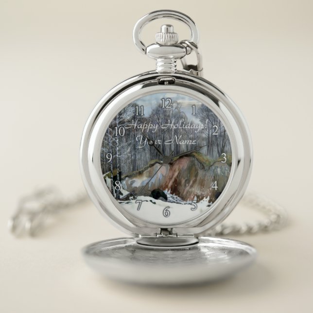 Snowy ravine  painting  watercolor pocket watch (Inside)