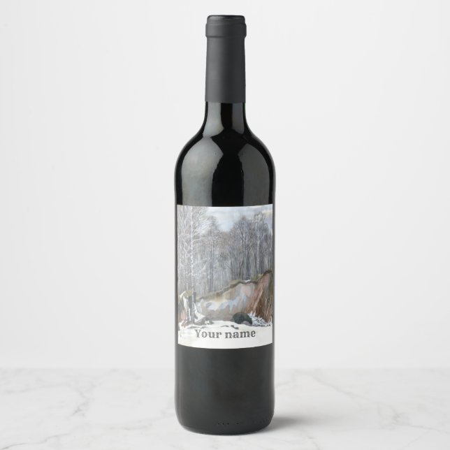 Snowy ravine watercolor wine label (Front)