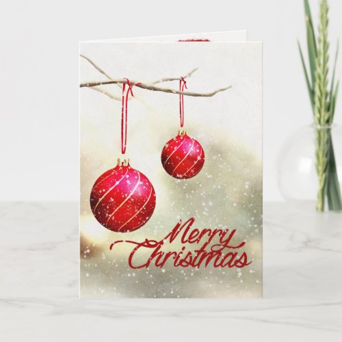 Snowy Red and Gold Christmas Ornaments Photo  Holi Holiday Card