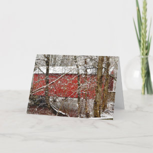 Snowy Red Ashland Covered Bridge in Delaware Thank You Card