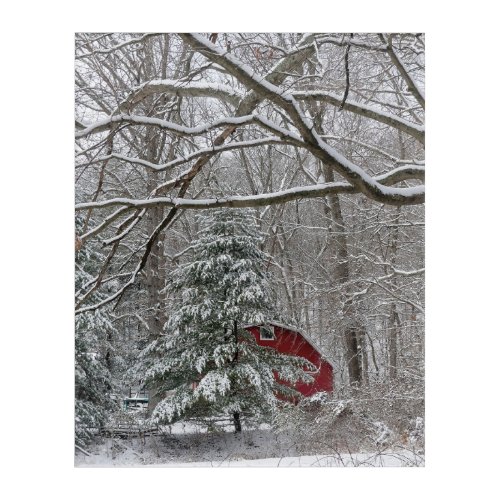 Snowy Red Barn Acrylic Print