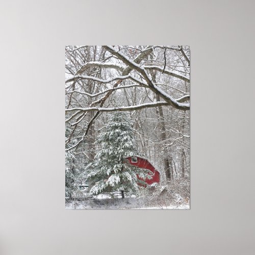 Snowy Red Barn Canvas Print