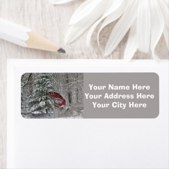 Snowy Red Barn Label (Insitu)