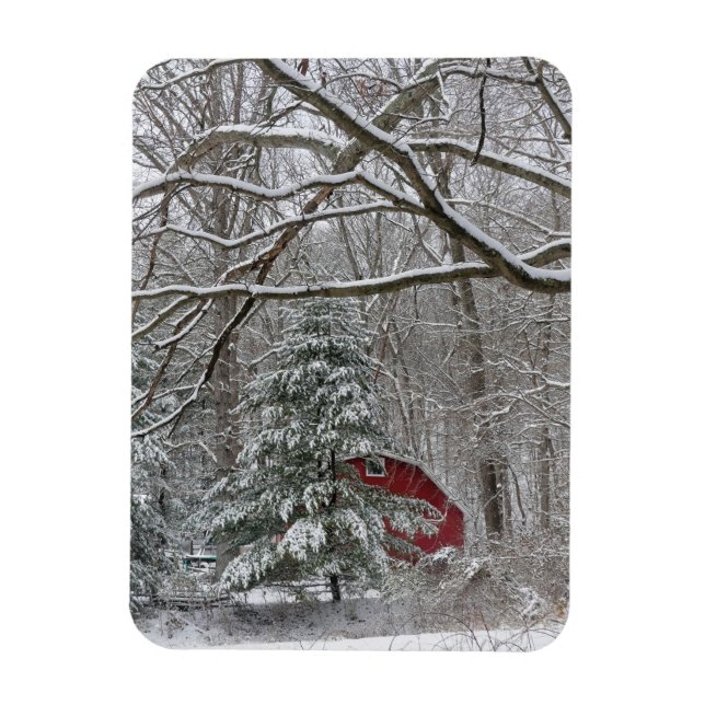 Snowy Red Barn Magnet (Vertical)