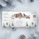 Snowy Red Barn Winter Christmas QR Code Wedding Tri-Fold Invitation<br><div class="desc">Amaze your guests with this elegant country theme wedding invite featuring a beautiful barn and snow covered pine trees with online RSVP card. Simply add your event details on this easy-to-use template and adorn this card with your favorite photos to make it a one-of-a-kind invitation.</div>