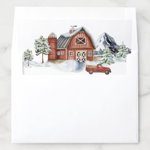 Snowy Red Barn Winter Christmas Wedding Envelope Liner