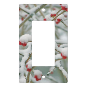 Snowy Red Berries Winter Scene Single Rocker Light Switch Cover