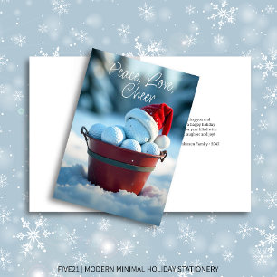 Snowy Red Christmas Golf Ball Bucket Holiday Card