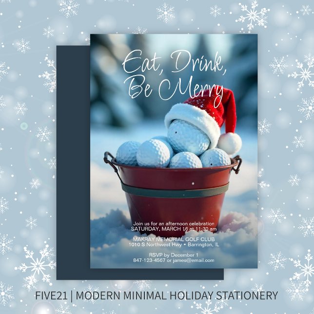 Snowy Red Christmas Golf Ball Bucket Holiday Party Invitation (Creator Uploaded)