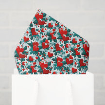 Snowy Red Christmas Hearts and Holly