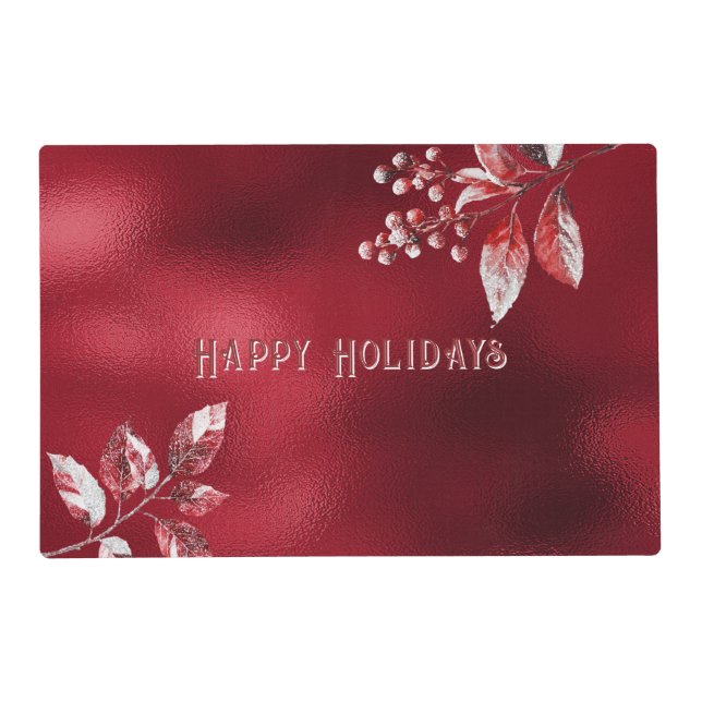 Snowy Red Leaves Christmas Holiday Paper Placemat (Back)
