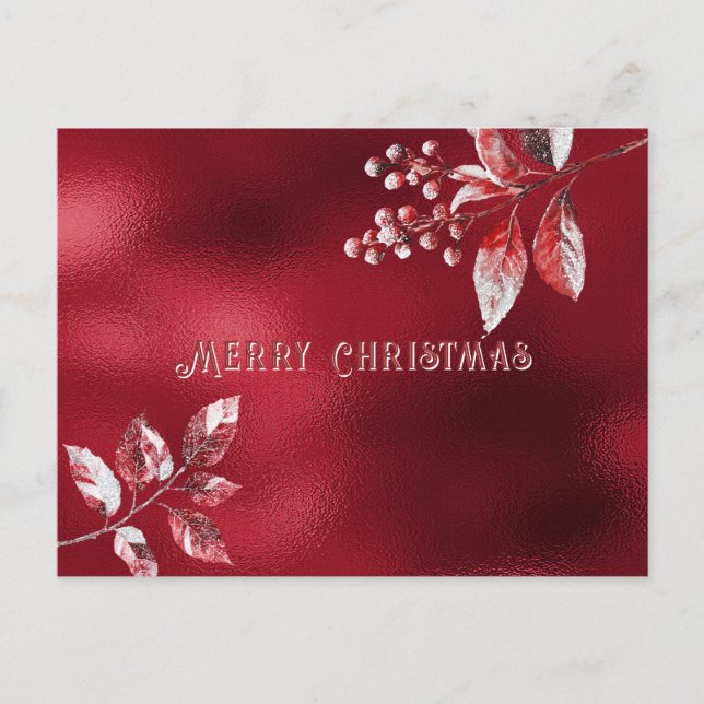 Snowy Red Leaves Christmas Holiday Postcard (Front)