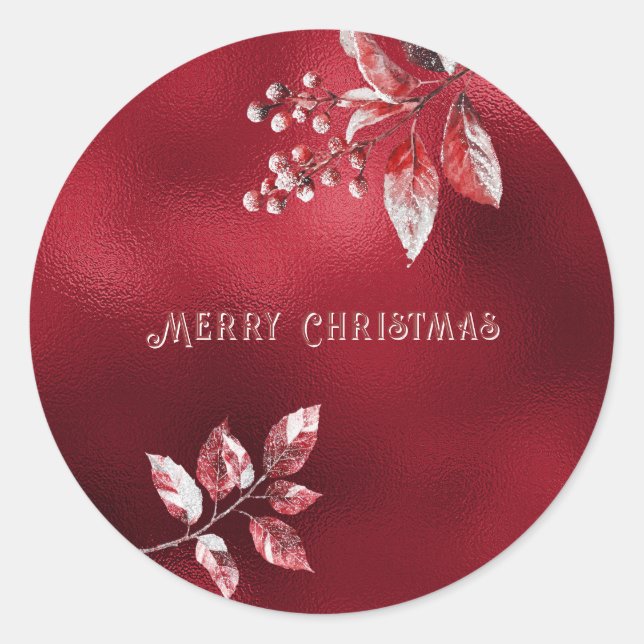 Snowy Red Leaves Christmas Holiday Sticker (Front)
