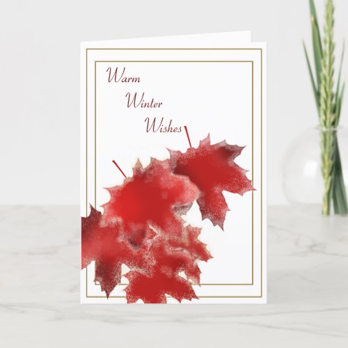 Snowy Red Leaves Holiday Card