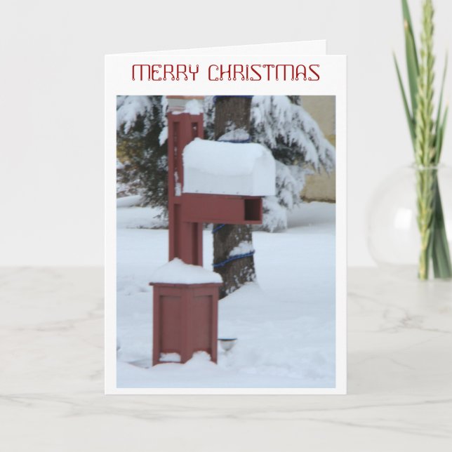 Snowy Red Mailbox, Christmas Holiday Card (Front)