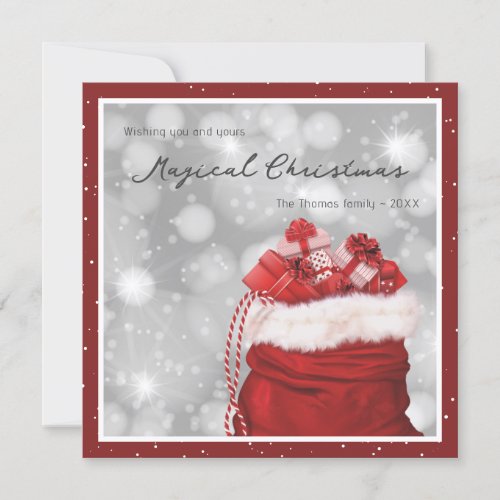 Snowy Red Santas Bag Magical Christmas Holiday Card