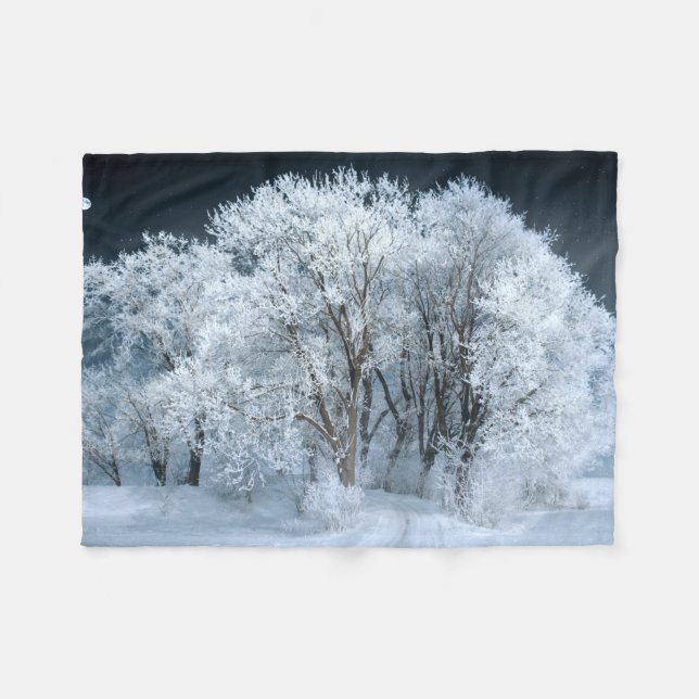Snowy Road through Frosted Trees Fleece Blanket (Front (Horizontal))