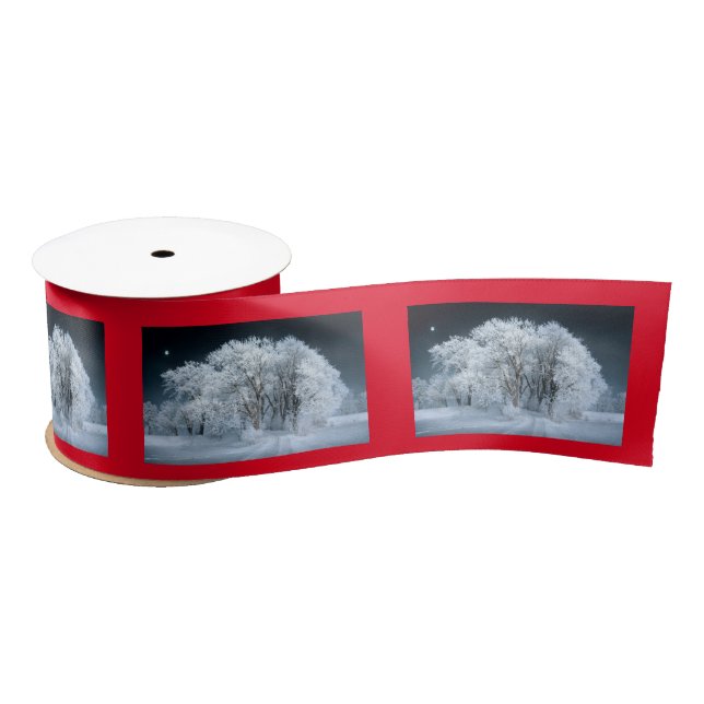 Snowy Road through Frosted Trees Satin Ribbon (Spool)