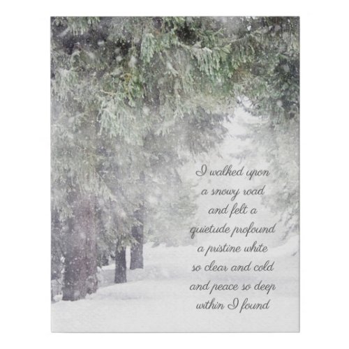 Snowy Road Winter Peace Poem Invitation Faux Canvas Print