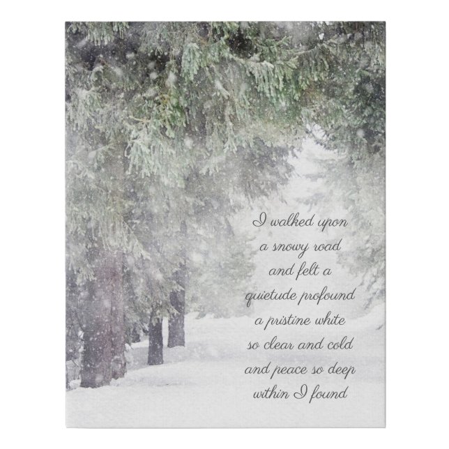 Snowy Road Winter Peace Poem Invitation Faux Canvas Print (Front)