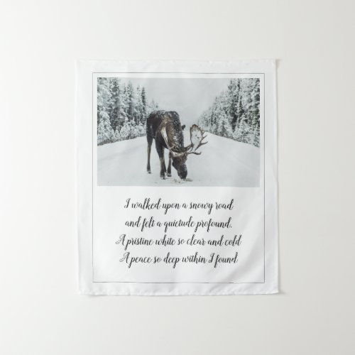 Snowy Road With Moose Winter Poem Tapestry