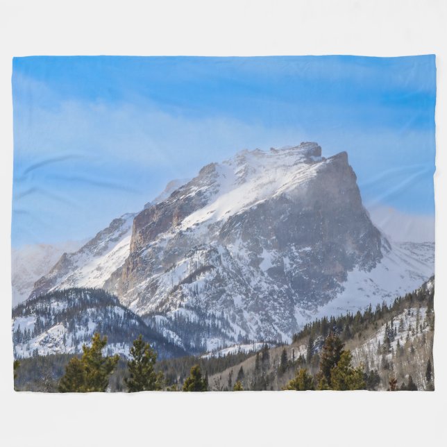 Snowy Rocky Mountain Top Fleece Blanket (Front (Horizontal))